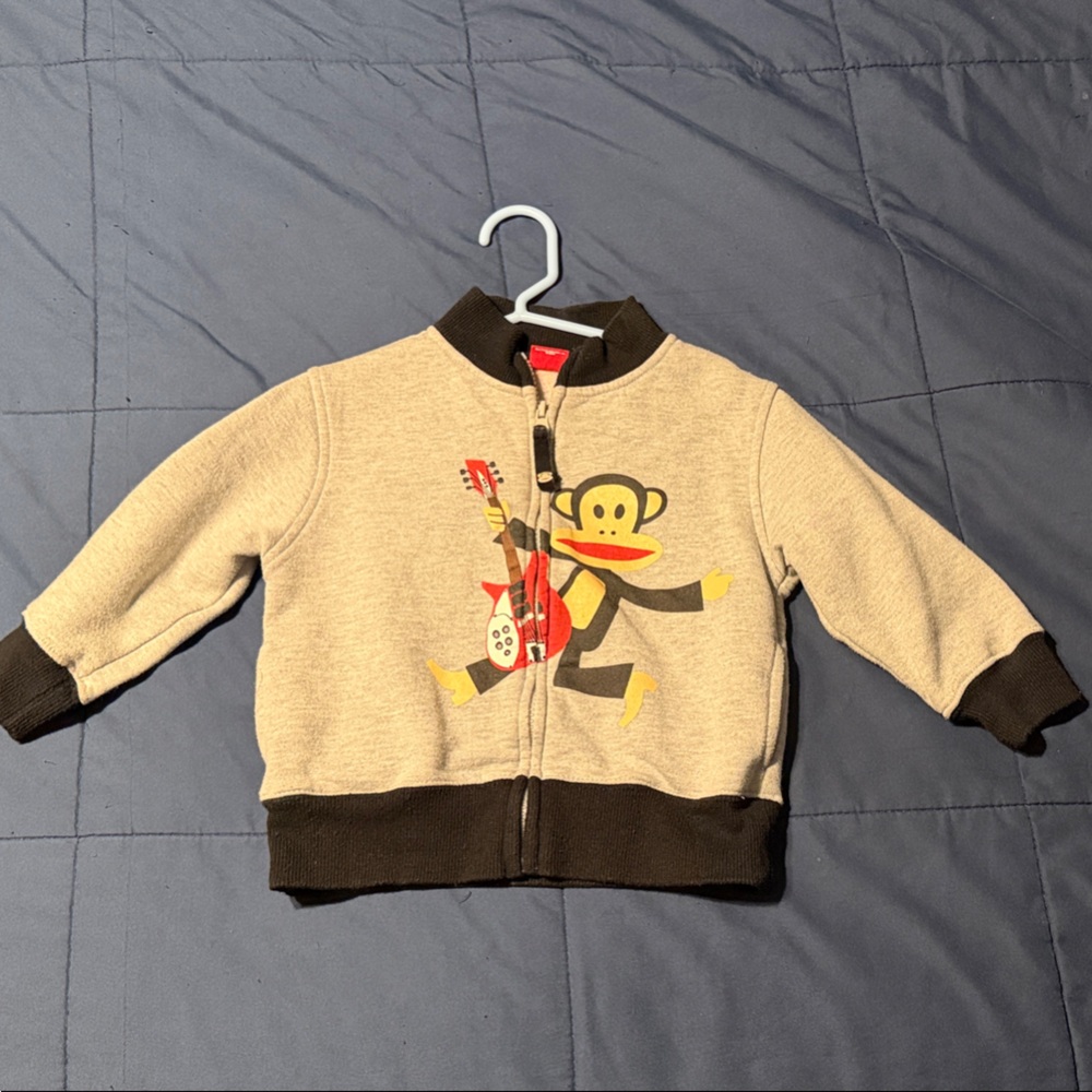 Paul Frank grey black Monkey zip up sweater 24M